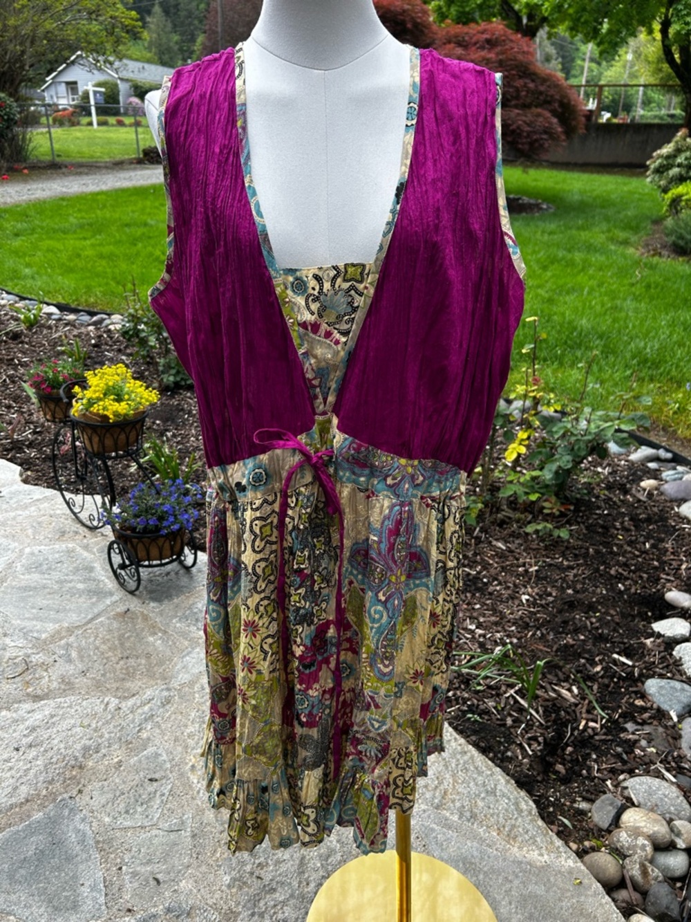 Joe Browns Boho Floral Paisley Tie-Front Dress with Magenta Bodice - Size 22